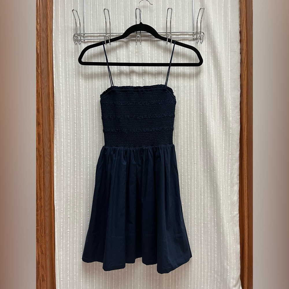 NWT Aritzia Sunday Best Black Smocked Poplin Mini Dress Size S
